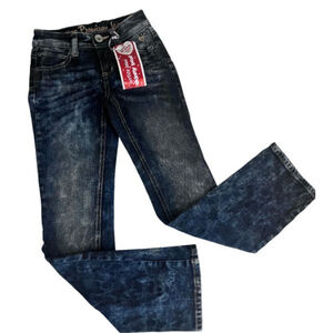 Justice Simply Low Skinny Boot Acid Wash Blue Jeans Size 8S Retro 90s Grunge